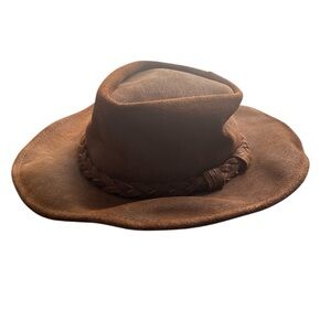 Minnetonka Brown Leather Outback Western Boho Hat- Rustic Cowboy-girl